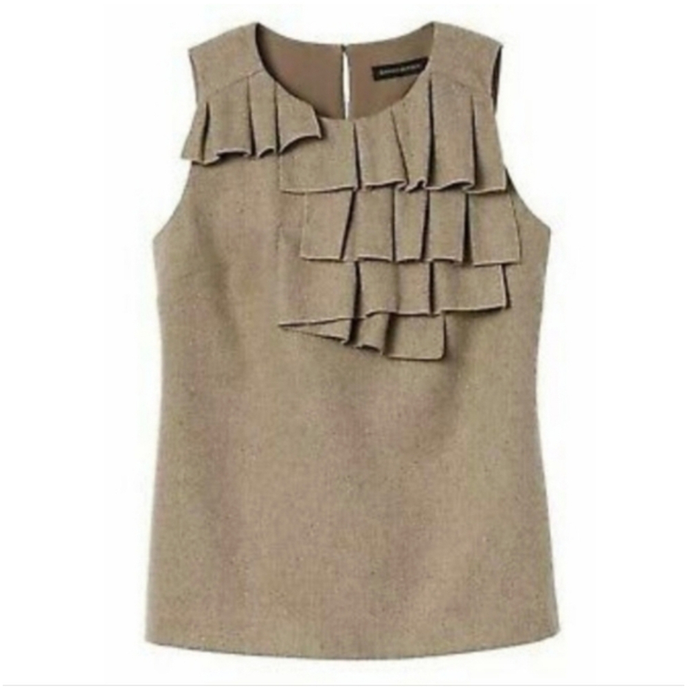 NWT Banana Republic Metallic Gold & Tan Wool Blend Pleated Top Size Small - Picture 2 of 11
